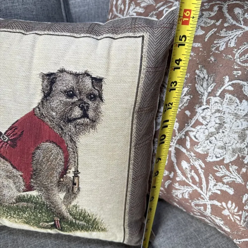 Hines of Oxford Terrier Dog Tapestry Pillow NWT 16x16 Zippered Cover READ